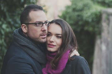 Couple in love walking in Rome