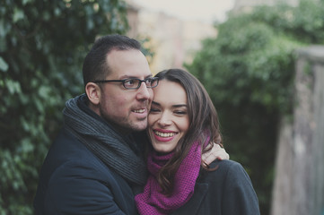 Couple in love walking in Rome