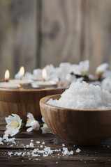 SPA treatment with salt, almond and candles