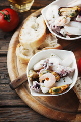 Seafood salad with white wine
