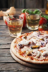 Italian traditional pizza with seafood