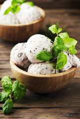 Sweet ice cream with mint and chocolate