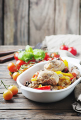 Cooked chicken with tomato, oilve and paprika