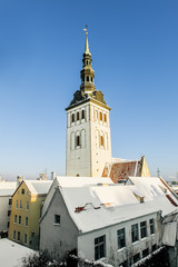 View of the Cathedral  Niguliste in Tallinn in winter . Estonia.