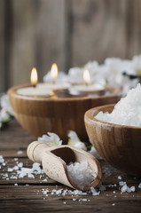SPA treatment with salt, almond and candles