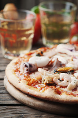 Italian traditional pizza with seafood