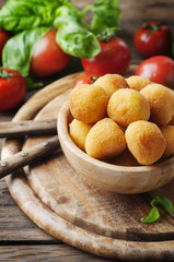 Traditional italian fried balls of mozzarella