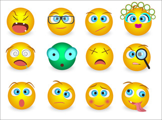 Set of Emoji emoticons face icons isolated. Vector illustration