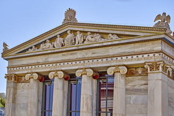 Fototapeta na wymiar Athens Greece, ancient Greek gods and deities on national academy pediment