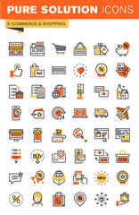 E-commerce thin line flat design web icons collection. Icons for web and app design, easy to use and highly customizable.
