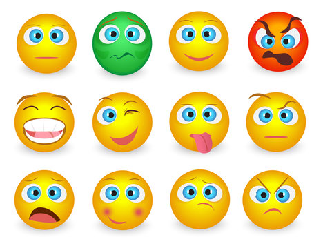 Set of Emoji emoticons face icons isolated. Vector illustration