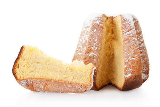 Pandoro, Christmas Cake And Slice With Icing Sugar On White, Clipping Path