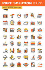 Fototapeta premium Travel thin line flat design web icons collection. Icons for web and app design, easy to use and highly customizable.