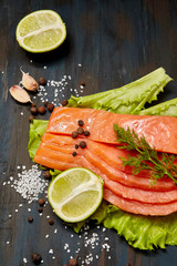 
Fresh salmon with spices and salad