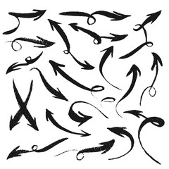Isolated grunge hand drawn arrows set.