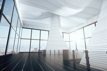 Obraz premium Modern interior of a large room with black floors and large win