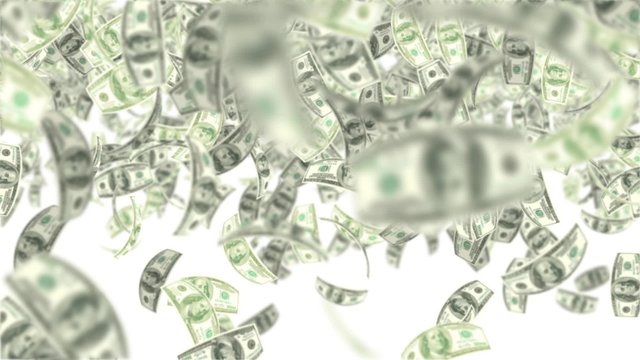 100ドル札が舞う・斜め(大きい・多い)