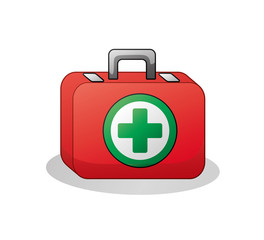 Obraz premium Red medical first aid box icon.
