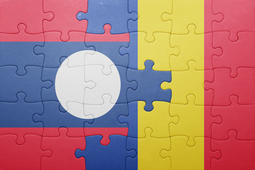puzzle with the national flag of laos and romania