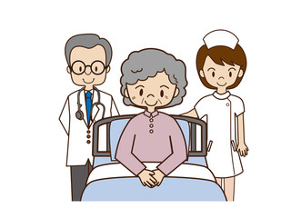 医師と看護師と高齢の女性