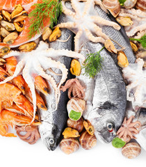 Fresh Mediterranean fish cocktail on white background, close up