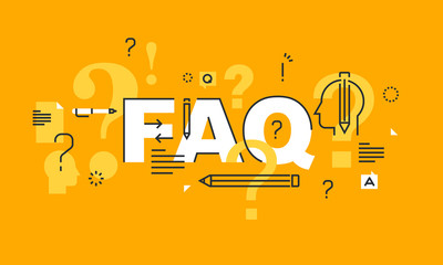 Thin line flat design banner for FAQ web page, online support, help, product and service information. Modern vector illustration concept of word FAQ for website and mobile website banners. - obrazy, fototapety, plakaty
