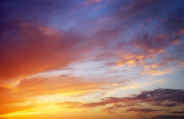 Fiery colorful sunset sky. Beautiful sky.