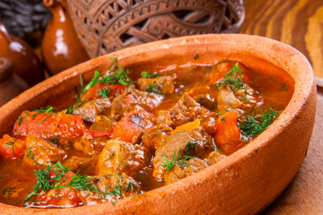 Chashushuli - spicy meat stew with vegetables. Georgian cuisine.