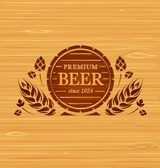 Vector template beer emblem on a wooden background - 103139166