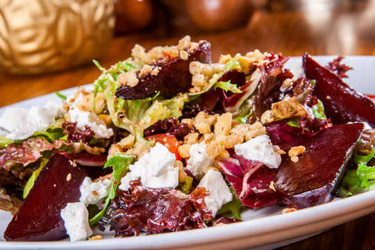 Mixed Salad With Baked Beetroot And Goat Cheese