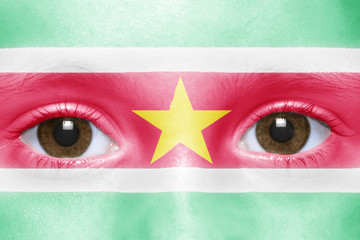 human's face with surinamese flag