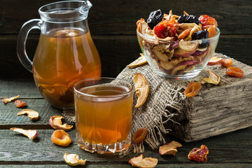 Compote of dried fruits and assorted dried fruits in bowl