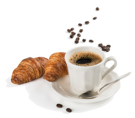 Breakfast with coffee and croissants