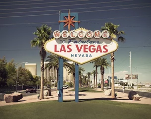 Zelfklevend Fotobehang beroemde bord op Las Vegas Boulevard (Strip), Nevada, VS vintage stijl © AR Pictures
