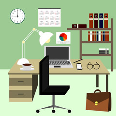 Modern office interior in flat style. Vector illustration.