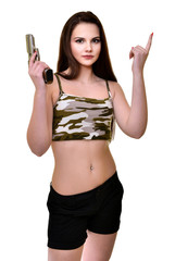 happy woman with gun