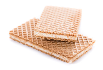 Crispy Waffles with Vanilla Cream (isolated on white)