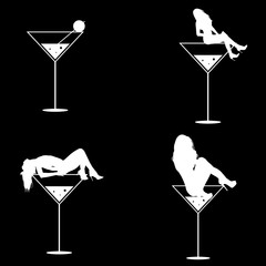 girl white on martini illustration