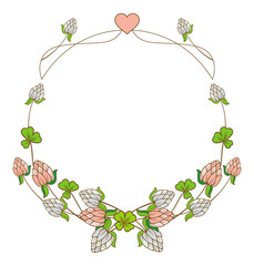 Beautiful frame in shape of wreath with blooming clover flowers 