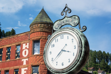 Fototapeta na wymiar Old historic clock in the old west town of Deadwood, South Dakota