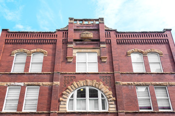 Facade of a historic brick building in Deadwood, South Dakota