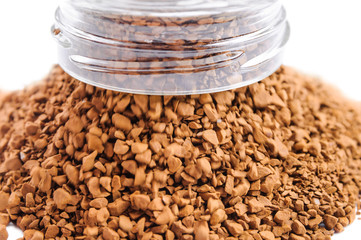 Sublimated coffee poured out from glass jars