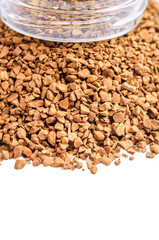 Sublimated coffee poured out from glass jars