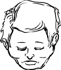 Outline of middle aged male with closed eyes over white
