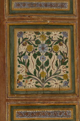 Marrakech,Morocco,Africa. Ornately painted window shutters at Palace La Bahia.