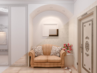 3D illustration of the hall in classic style.