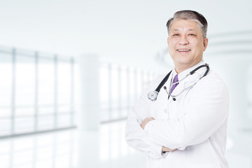 pose and gesture of old Asian man doctor
