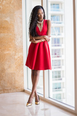 beautiful young black woman in red
