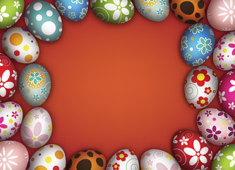 Easter eggs on red background