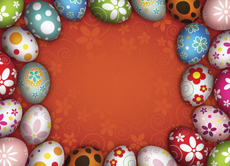 Easter eggs on red background